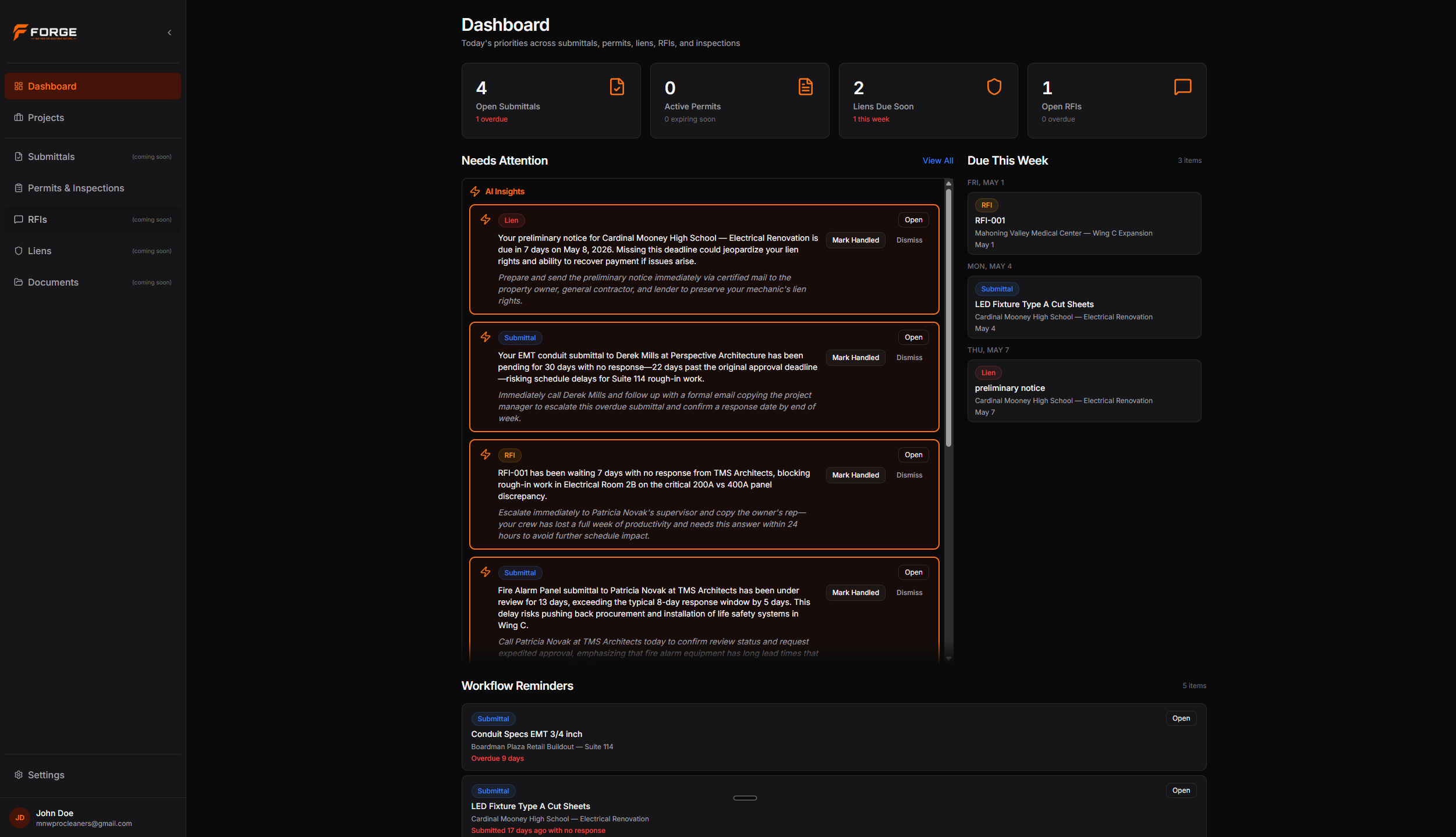 Forge dashboard