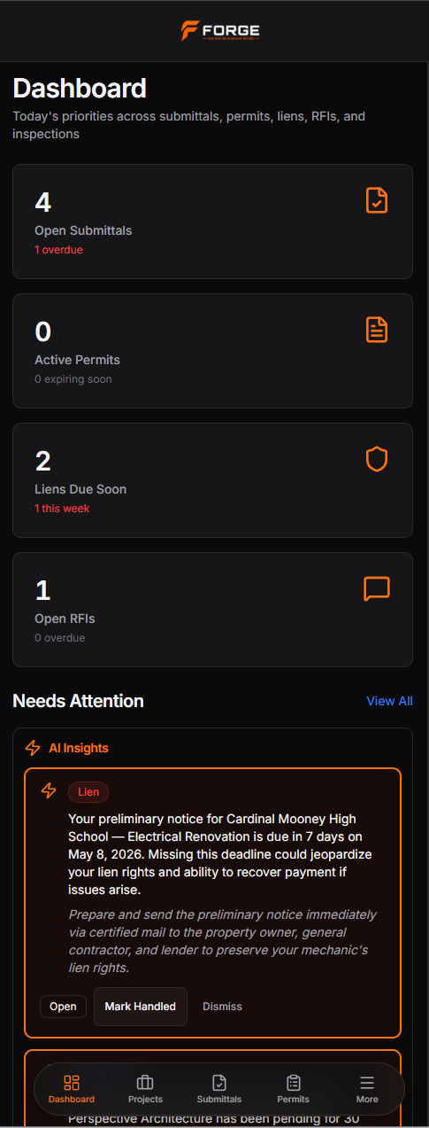 Forge mobile dashboard
